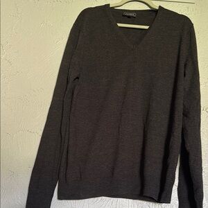 Express Merino Wool Gray V-Neck Sweater Classic Knit Pullover